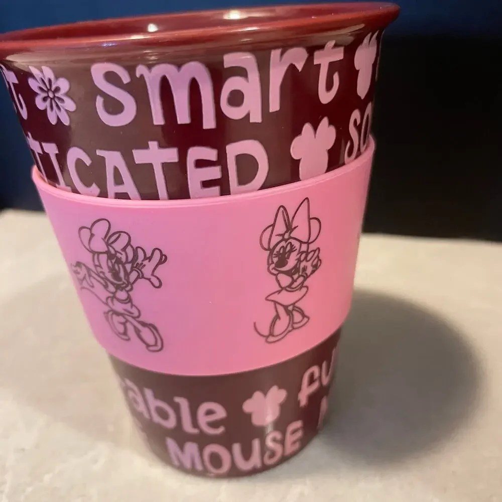 Disney Mickey Mouse and Minnie Mouse tumbler cups  beige and burgundy pink cup